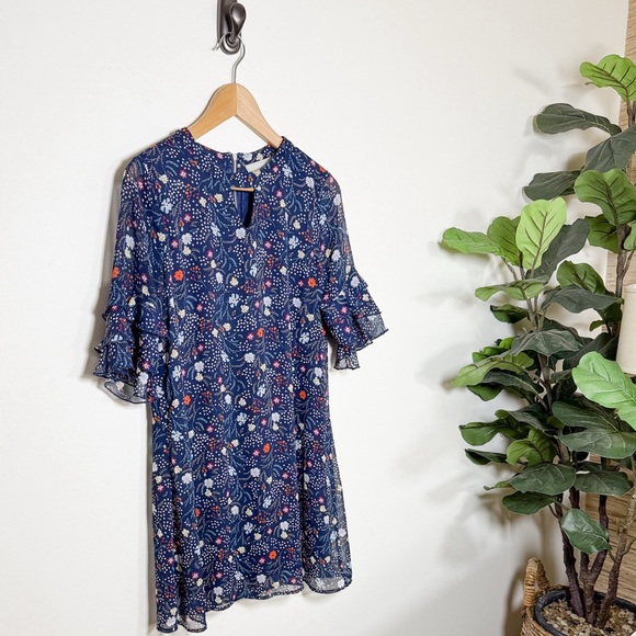 Smukke Teen Girl Navy Floral Semi Formal Dress Ruffle Sleeve Lined Holiday 14 - Picture 12 of 13